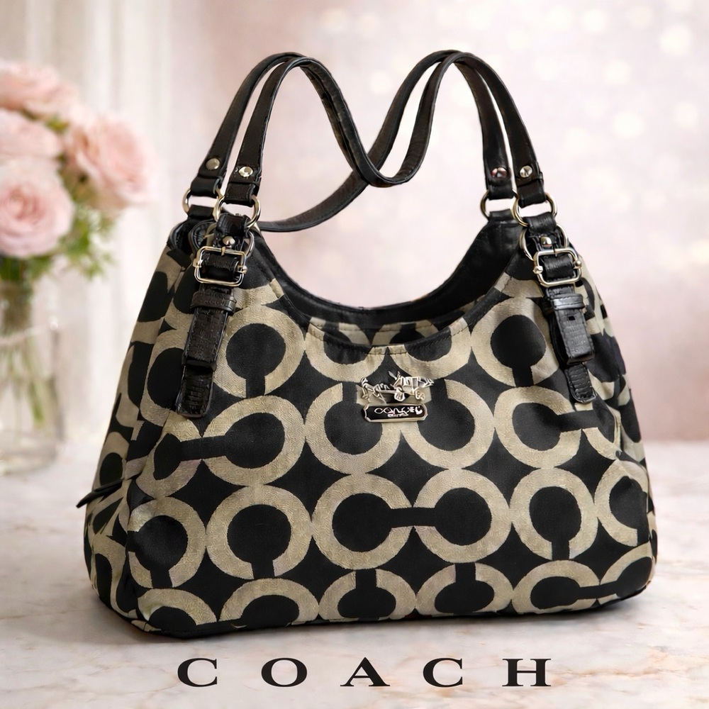 Coach Black and Tan Signature Shoulder Bag